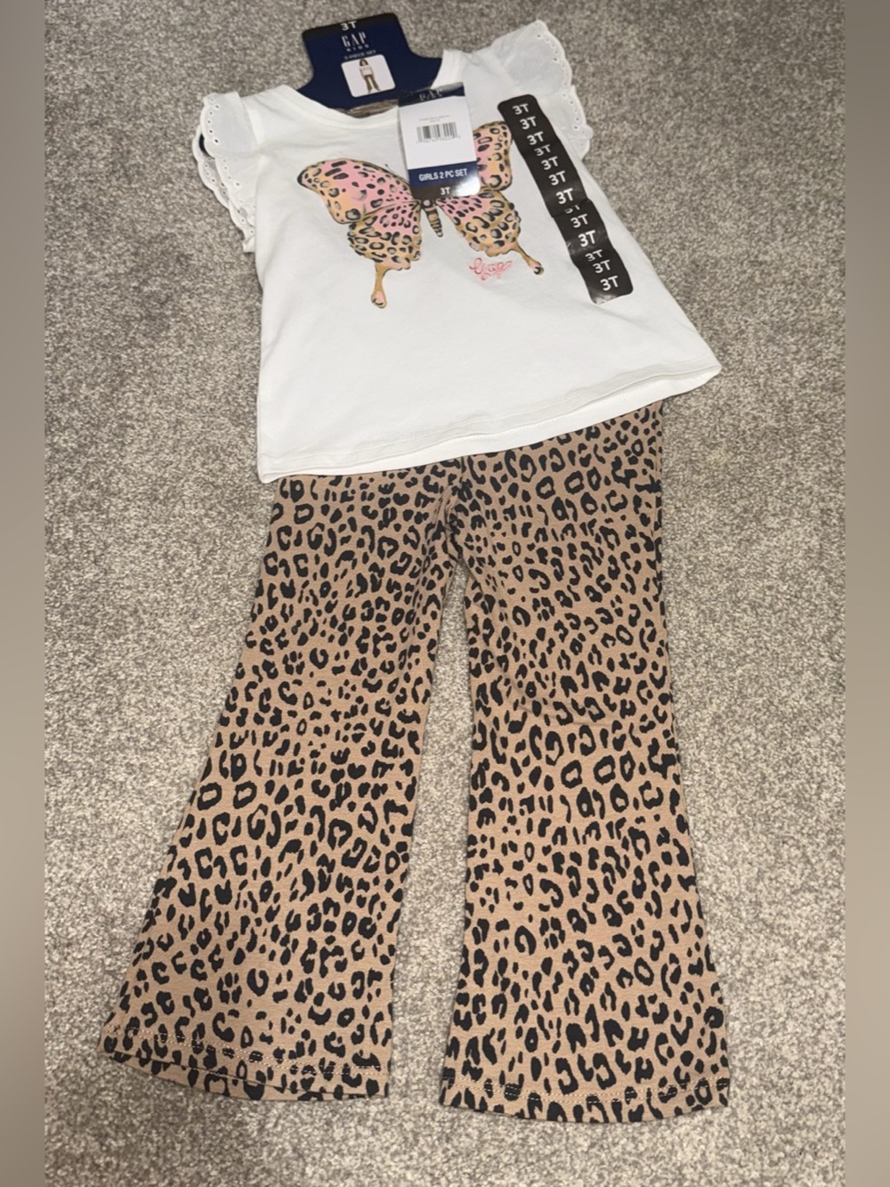 NWT- Gap Kids Girls Butterfly Top & Leopard Flare Pants Set | Size: 3T